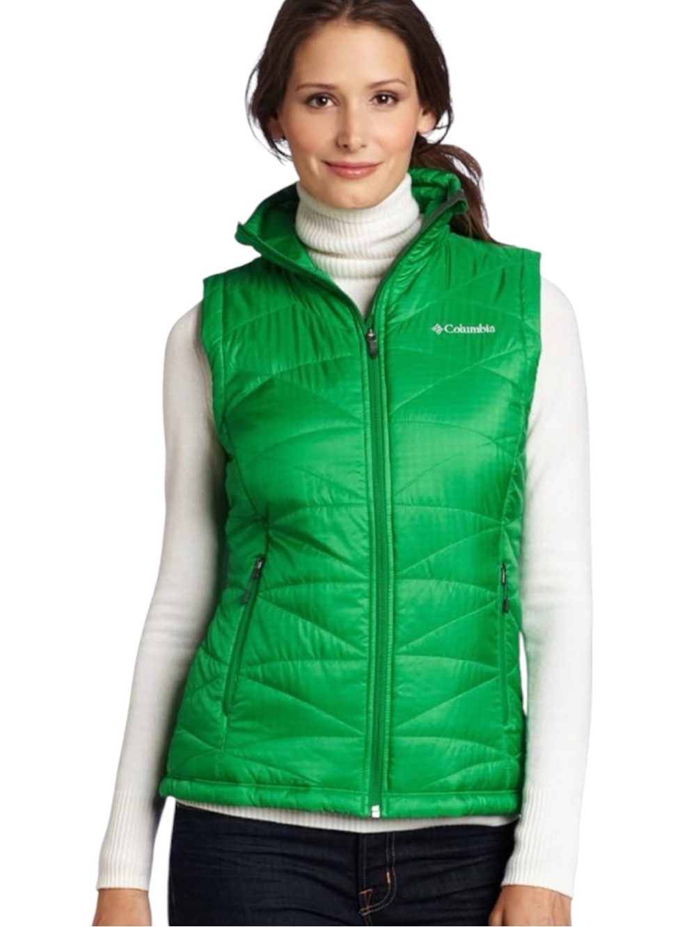 COLUMBIA Mighty Lite III Quilted Packable Vest w. Omni-Heat in Green Size Medium